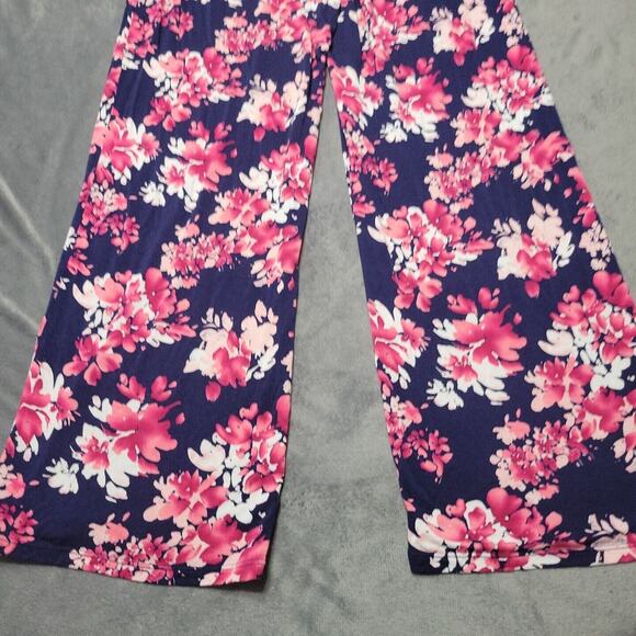 Midnight Pant Womens Medium Floral Blue Pink Straight Comfort Stretch Pull On M - Picture 4 of 12